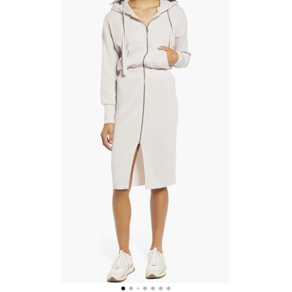 BTFL-Life Full Zip Sweater Dress Sz M Ribbed Hooded Lagenlook Lounge Elevated